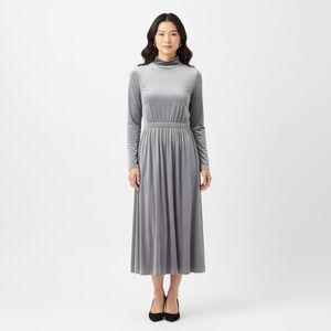 Valentino Elegant Gray Silk Turtleneck Dress